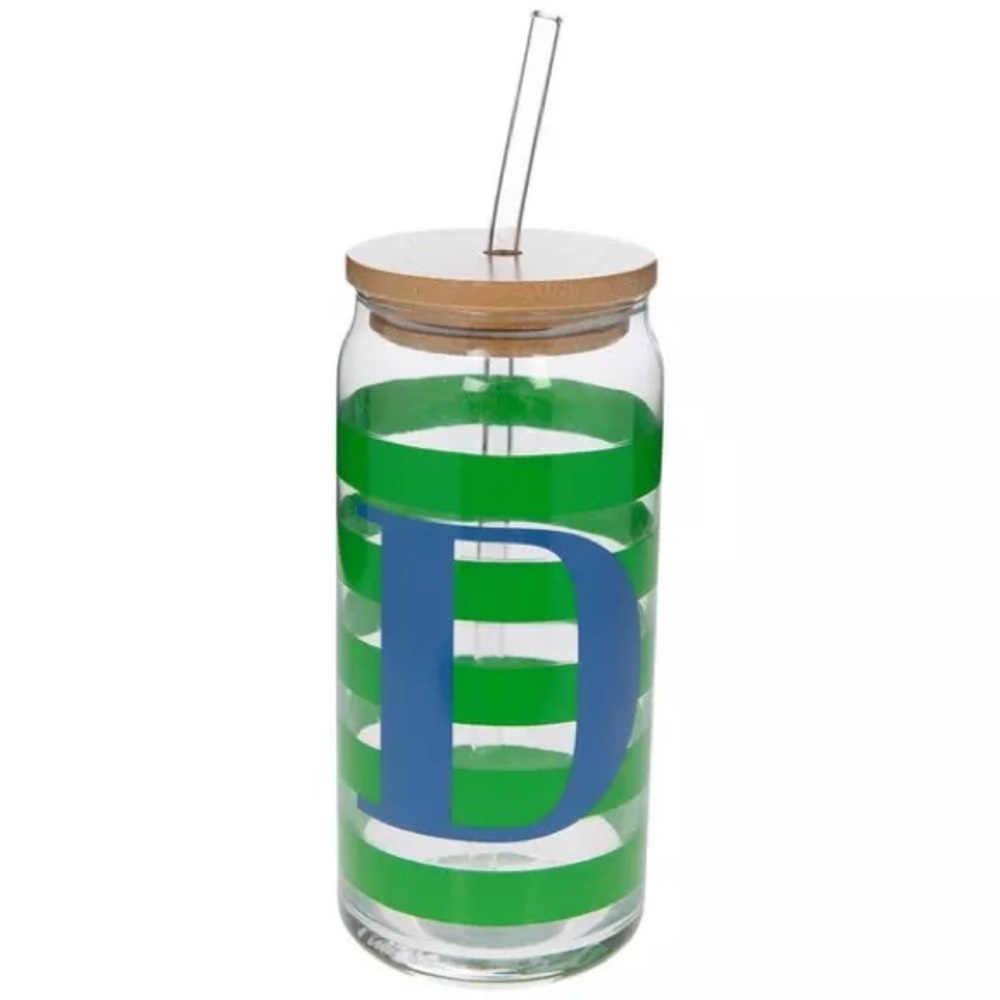 Monogram Glass Tumbler w/ Straw Topper